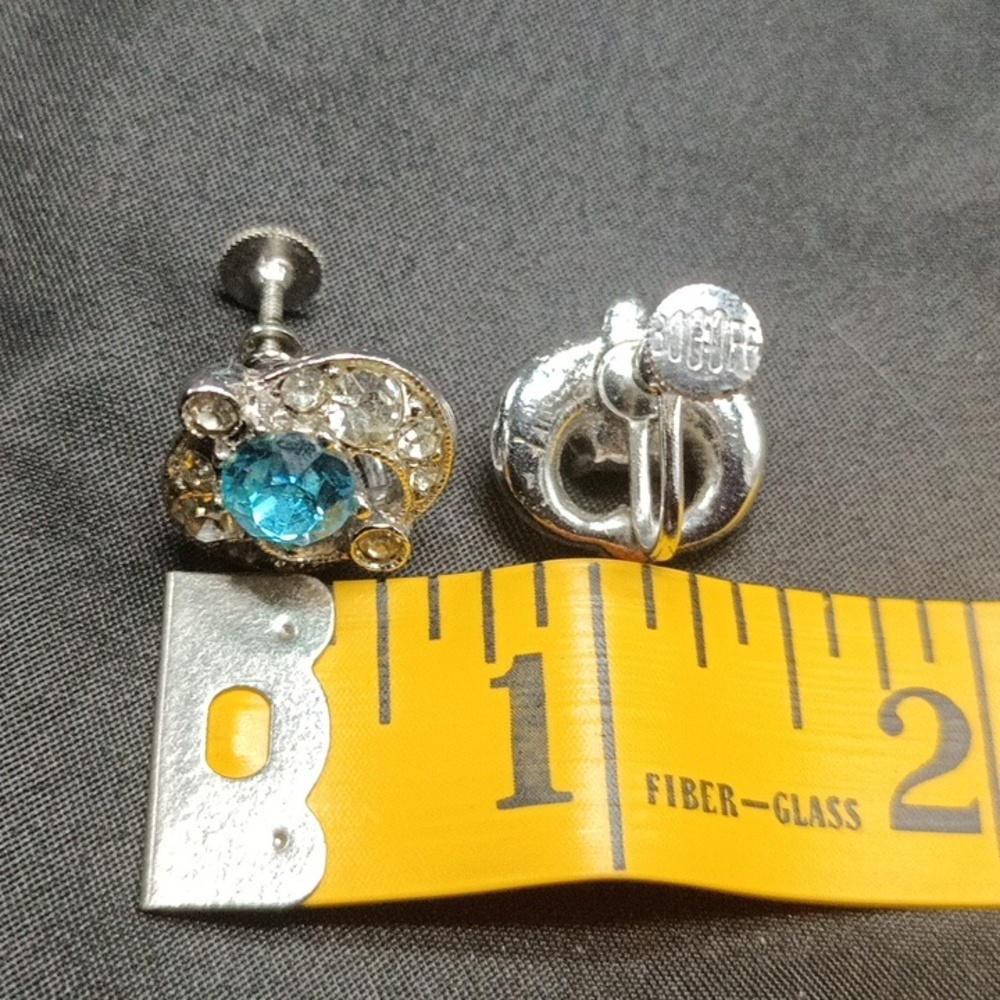 Bogoff Blue Rhinestone Earrings - Picture 2 of 2